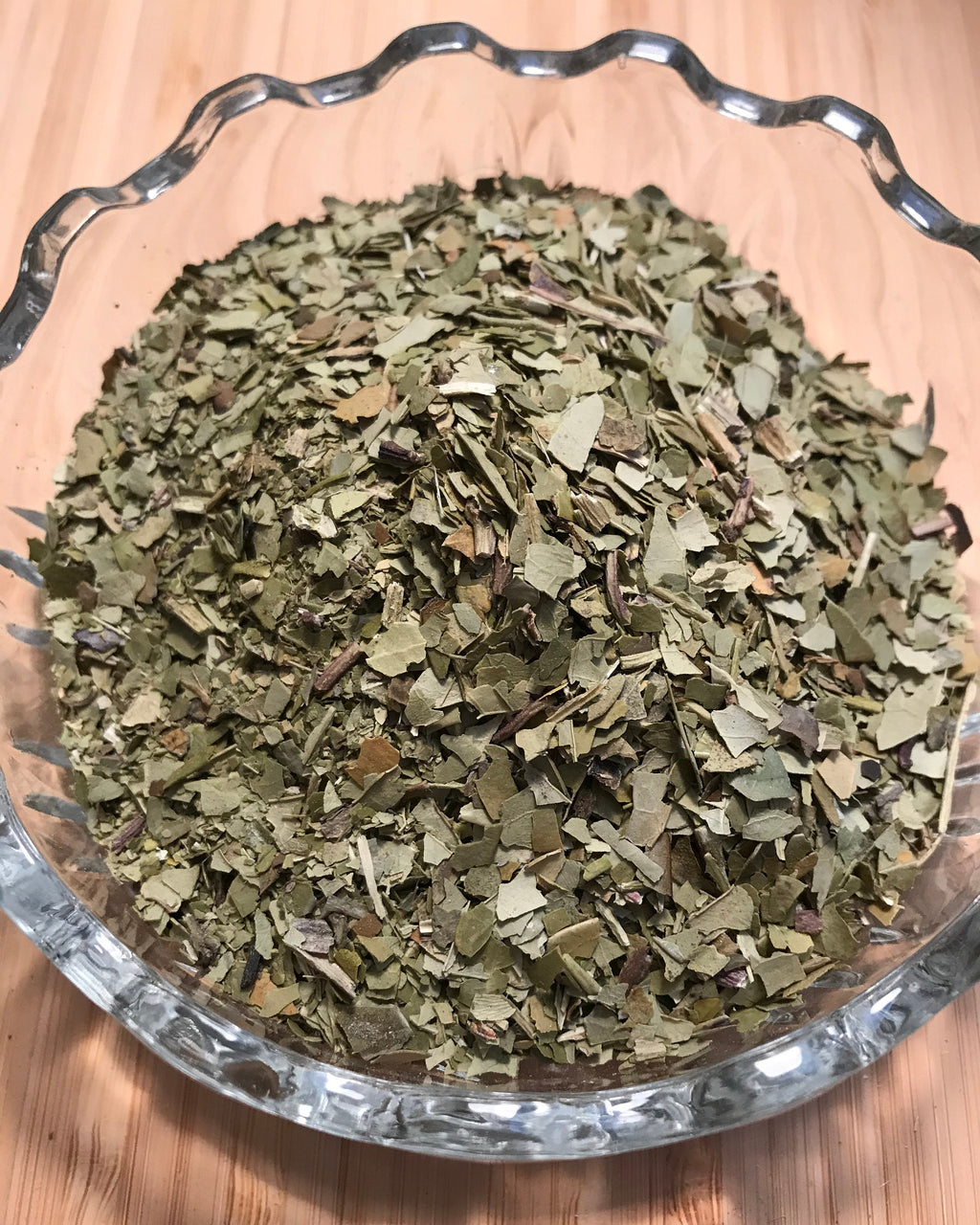 Organic Yerba Mate Leaf.  Dried herb leaves are typically steeped in hot water to make a herbal tea.