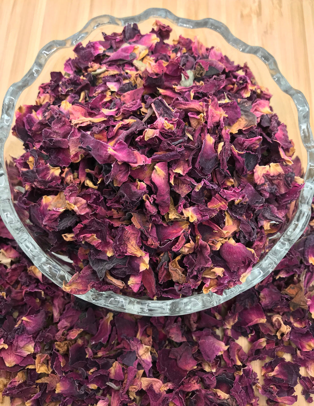 Organic Rose Petals, naturally dried. The rose petals are highly aromatic.