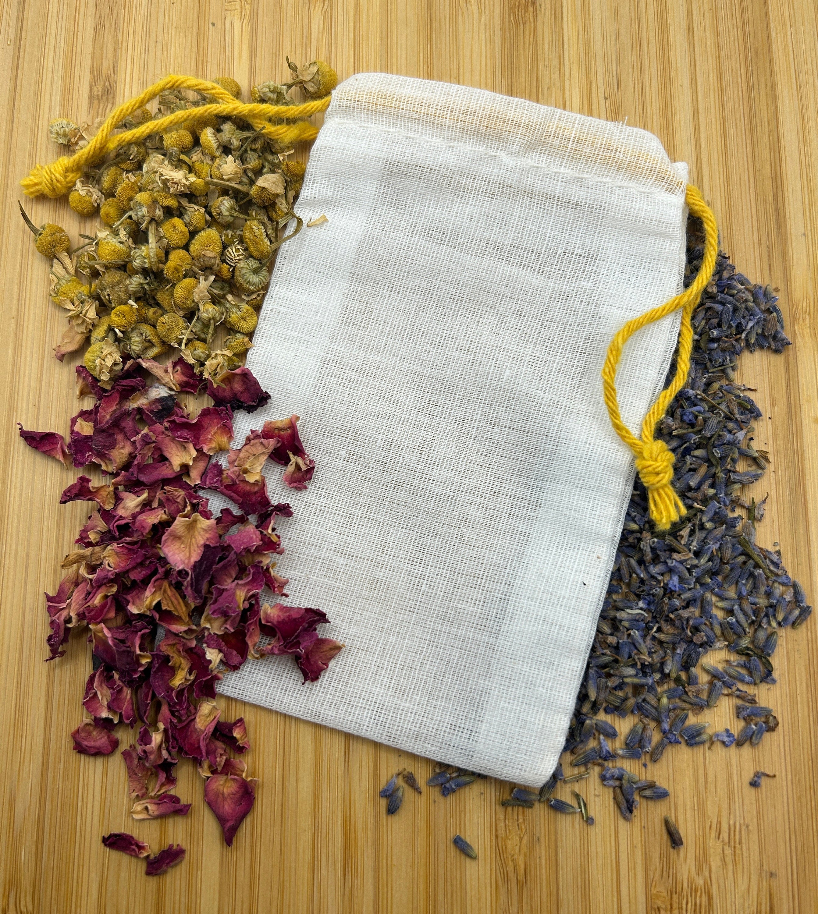 Unbleached Cotton Drawstring Bags, Reusable Tea or Bath Sachets (Pkg. of 4)
