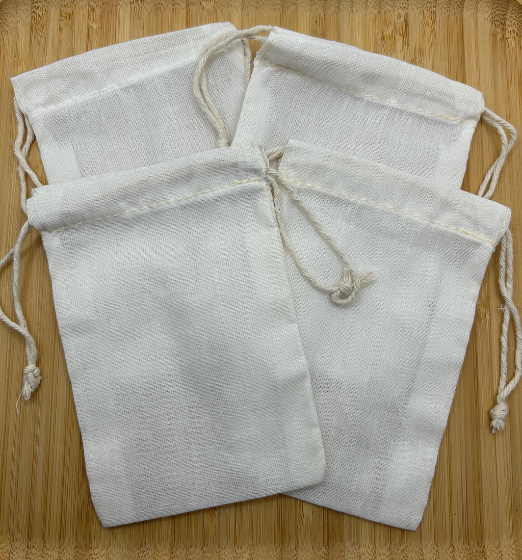 Unbleached Cotton Drawstring Bags, Reusable Tea or Bath Sachets (Pkg. of 4)