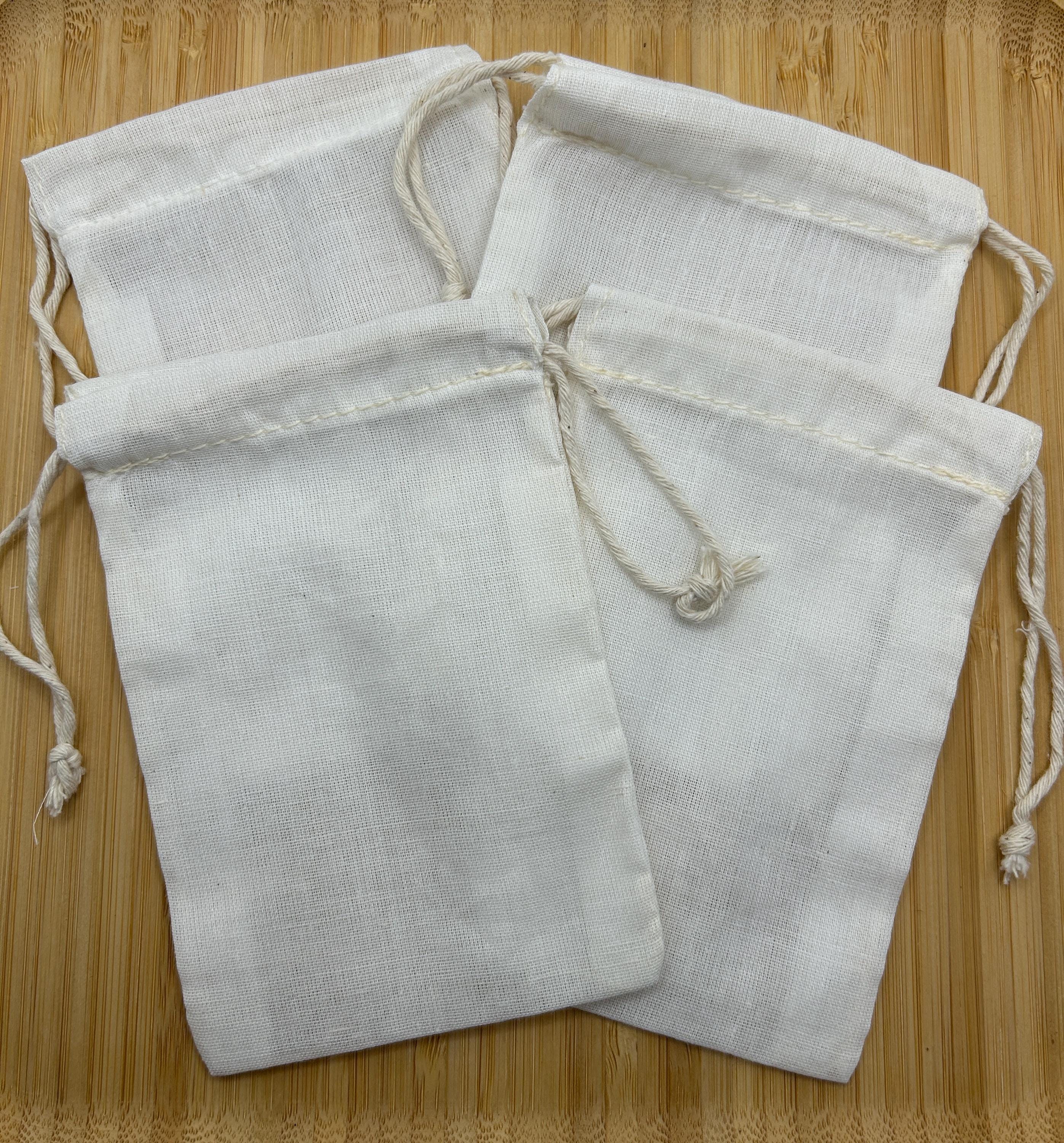Unbleached Cotton Drawstring Bags, Reusable Tea or Bath Sachets (Pkg. of 4)